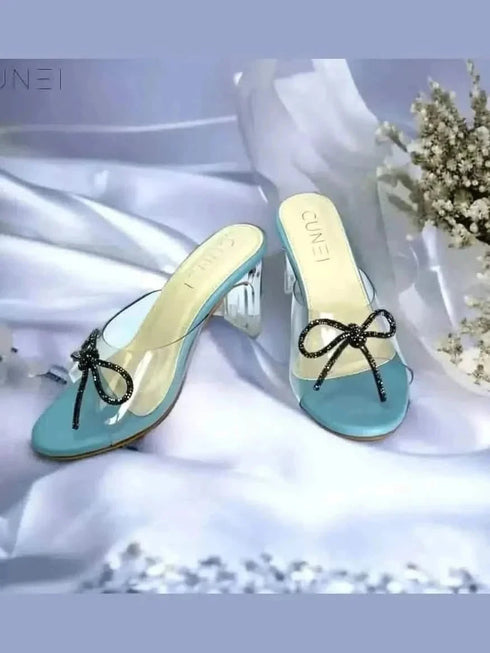 Womens Pastel Blue Clear Strap Bella Heels with Bow